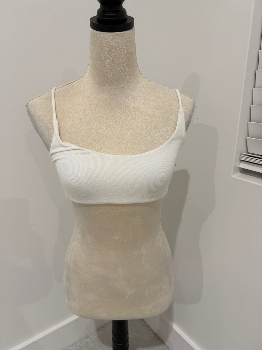 White Ribbed Spaghetti-Strap Crop Top